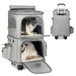 Sac � dos double 2 en 1 pour petits chats et chiens transport � double compartiment avec roulettes - ...