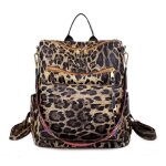 Sac � dos femme insfity - leopard marron - cuir pu - multi poches - grande capacit�