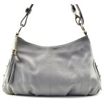 Sac � main en cuir italien oh my bag - lobe gris fonc� - �paule et bandouli�re - pompon