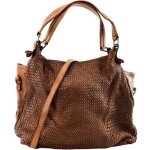 Sac � main - oh my bag - brisbane - cuir tress� et cuir lisse - marron - bandouli�re