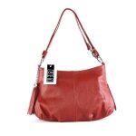 Sac � main femme en cuir avec pompon - oh my bag - mod�le lobe - rouge - bandouli�re - zipp�e
