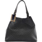 Sac � main femme en cuir tress� - mod�le mallarm� noir