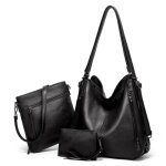 Sac � main femme ensemble - fondupin - noir - pu cuir - matelass� - port� main
