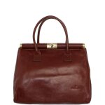 Sac a main hexagona en cuir ref 39806 marron 34 * 27 * 17 cm