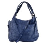 Sac � main - oh my bag - brisbane - cuir tress� et cuir lisse - bleu fonc�