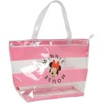Sac shopping bag - safta - minnie mouse - confortable - 54 x 17 x 35 cm - rose / transparent