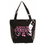 Sac shopping - le temps des cerises - rumba 16 - noir / rose - cabas effet vernis - port main