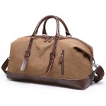 Sac de voyage - fondupin - 55cm 35l - toile et bordures cuir microfibre - marron