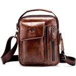 Sacoche bandouliere cuir homme veritable petit porte - documents avec sangle rglable brun