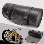 Sacoche pu cuir selle rouleau trousse sac outil noir cr�ne pour harley divadson