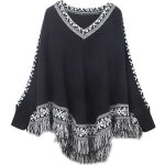 Saideng casual rtro manches chauve souris poncho femmes imprim loose manches longues v col tassels ...