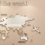 Autocollant mural miroir 3d - salalis - carte du monde - acrylique - argent - 120 x 60 cm