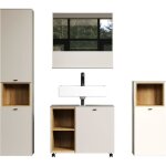 Salle de bain complte - coloris cachemire - l180 x h186 x p42 cm - colonne + miroir + meuble sous vasque ...