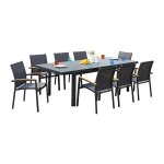 Salle � manger de jardin en aluminium : une table extensible l. 180 / 240cm et 8 fauteuils empilables ...