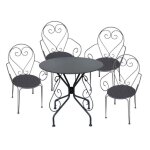 Salle � manger de jardin en m�tal fa�on fer forg� : une table et 4 fauteuils empilables - anthracite ...