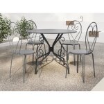 Salle � manger de jardin en m�tal fa�on fer forg� : une table d. 120cm et 4 chaises empilables - anthracite ...