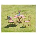 Salle � manger de jardin en m�tal fa�on fer forg� : une table et 4 chaises empilables - terracotta - ...