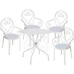 Salle � manger de jardin en m�tal fa�on fer forg� : une table et 4 fauteuils empilables blancs - guermantes ...