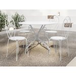 Salle � manger de jardin en m�tal fa�on fer forg� : une table d. 120cm et 4 chaises empilables - blanc ...