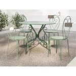 Salle � manger de jardin en m�tal fa�on fer forg� : une table d. 120cm et 4 chaises empilables - vert ...