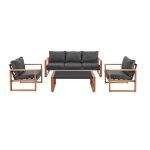 Salon bas de jardin en aluminium effet bois avec coussins - 5 personnes - puerto - gris