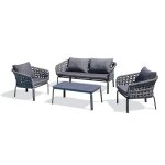 Salon de jardin 4 places en corde tiss�e et aluminium - gris anthracite
