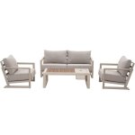 Salon bas de jardin - proloisirs - perth - cr�me / ch�ne - set 4 pi�ces ( canap� + fauteuils + table) ...