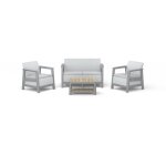 Salon bas de jardin - r�sine - 4 personnes - keter - scandi linea - table 2 plateaux imitation bois - ...