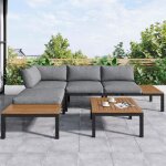 Salon de jardin 4 places avec coussin cadre en acier avec canap� dangle en bois massif fsc gris clair ...