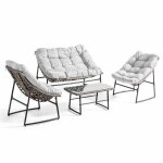 Salon de jardin 4 places en m�tal et r�sine �cru - oviala