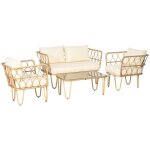 Ensemble salon de jardin outsunny canap� 2 places 2 fauteuils 1 table basse plateau verre tremp� 7 coussins ...