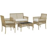 Outsunny - ensemble de salon de jardin - résine tressée - 100x56x80cm - bois naturel Outsunny - ensemble de salon de jardin - résine tressée - 100x56x80cm - bois naturel