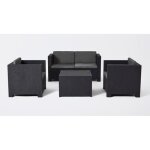 Salon de jardin 4 places en r�sine coloris anthracite (1 canap� 2 places + 2 fauteuils + 1 table basse) ...