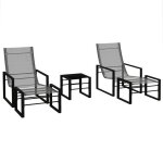 Salon de jardin 5 pices 2 places mtal noir tissu mesh gris