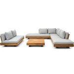 Salon de jardin 7 places en bois fsc - canap� 5 pl. canap� 2 pl. et table basse - capri