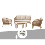 Salon de jardin alu effet bois bross� orissa effet bois + housse - 5 places - hesp�ride