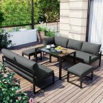 Salon de jardin en aluminium avec chaises canap�s table et coussins 8 places gris