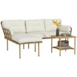 Salon de jardin exterieur - outsunny - 4 personnes 3 pices - avec 1 table basse coussins - rsine tresse ...