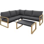 Salon de jardin d?angle - aluminium effet bois - puertocor - 5 personnes + table basse