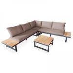Salon de jardin bas 6 places en aluminium et bois taupe - oviala