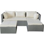 Salon de jardin bas en r�sine tress�e diya 3 places - gris et beige