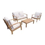 Salon de jardin en bois 4 places - ushua�a - coussins beige. canap�. fauteuils et table basse en acacia. ...