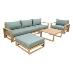 Salon de jardin en bois 5 places - kaki. canap. fauteuils et table basse en acacia. 6 lments modulables. ...