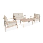 Salon de jardin en bois dacacia 4 places beige carnota. coussins d�houssables. 2 fauteuils. 1 canap� ...