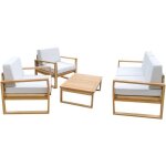 Salon de jardin en bois dacacia fsc - palawan - 4 personnes - coussins gris perle