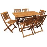 Table et chaises de jardin en bois exotique hongkong - table pliante + 6 chaises pliantes