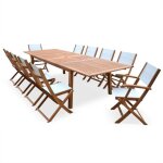 Salon de jardin en bois extensible - almeria - grande table 200 - 250 - 300cm avec 2 rallonges. 2 fauteuils ...