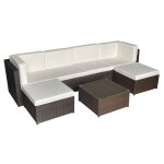 Salon de jardin bonifacio en r�sine tress�e marron 6 places - coussin ivoire