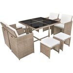 Salon de jardin encastrable en rotin - beige - 109 x 109 x 74 cm