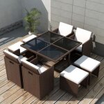 Vidaxl salon de jardin encastrable et coussins 9 pcs rotin marron